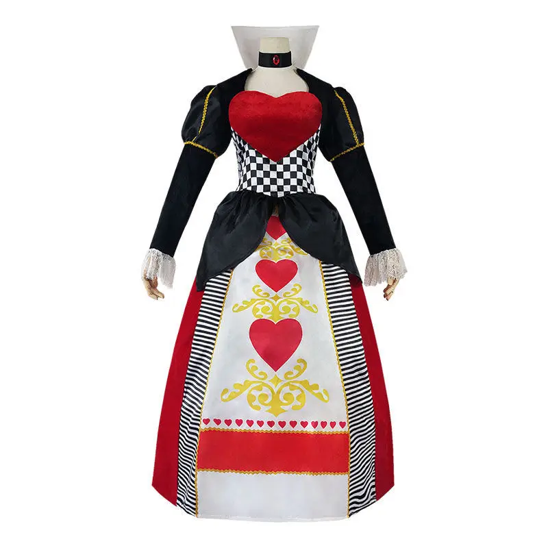 Rote Herzkönigin-Kostüme für Frauen, Alice im Wunderland-Kostüm, sexy königliche Cosplay-Kleidung, Halloween-Kostüm für Damen