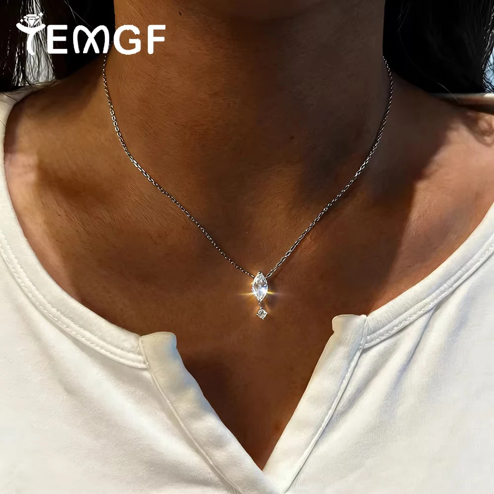 

TEMGF Real D Color Moissanite Pendant Necklace for Women S925 Sterling Silver Stacking Neck Chain Party Commute Shiny Jewelry