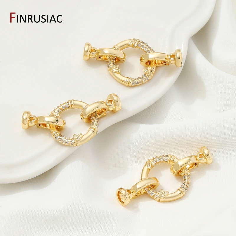 14K Gold Plated Brass With Zircon Round Fastener Clasps Lock,Closured Clasps Connector For DIY Jewelry Making Accessories image 5
