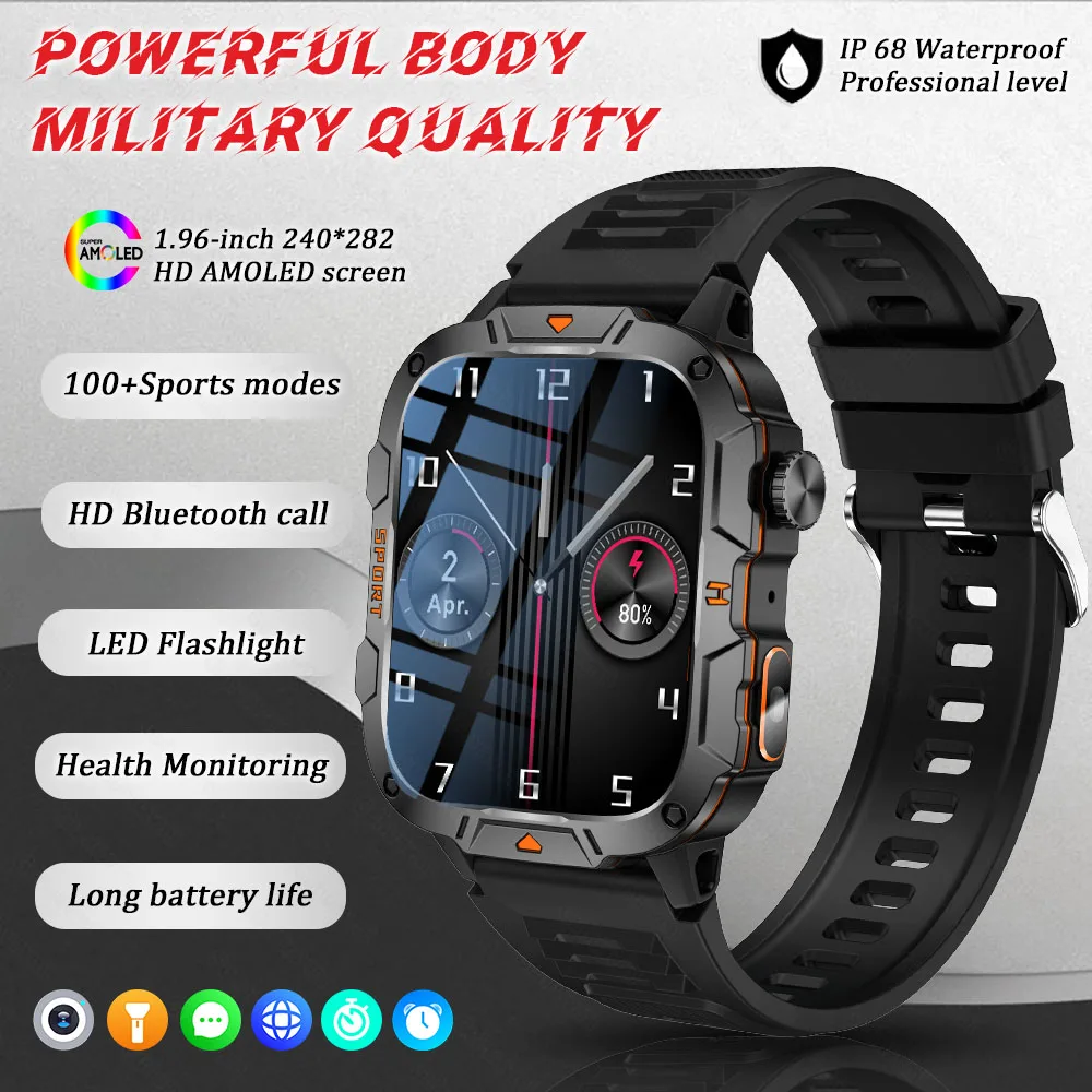 GUHUAVMI 2025New Military GPS Smart Armband Männer LED Taschenlampe Bluetooth Anruf 3ATM Wasserdichte Outdoor Sport Smartwatch 5