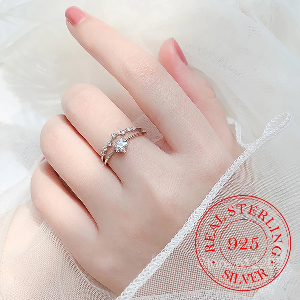 925 Sterling Silver Double-layer Zircon Star Finger Rings For Women Wedding Engagement Party Charm Jewelry Silver 925 Ring