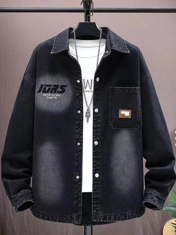 

Casual Youthful Men's Denim Jaet Spring Autumn Trendy Workwear Top Teenager Haome irt Coat Loose Fit Multi-ket