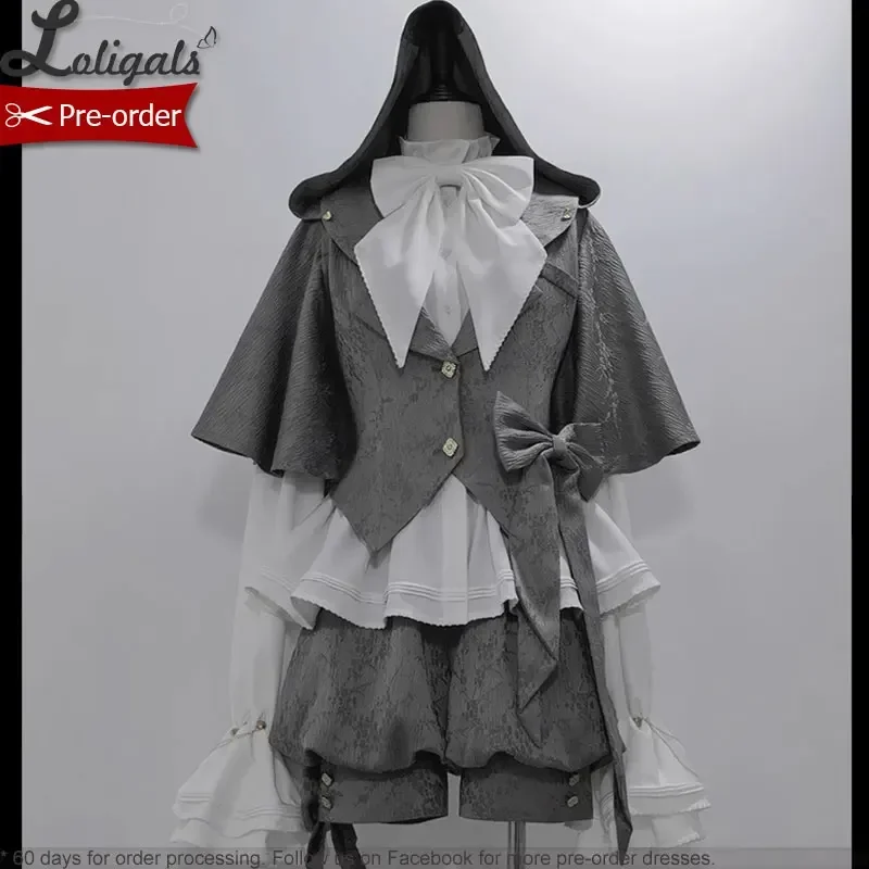 Pre-order Ouji Lolita Hooded Cloak Cape / Short Pants / Vest / Shirt by Princess Chronicles ~ Gray Rabbit in Moonlight