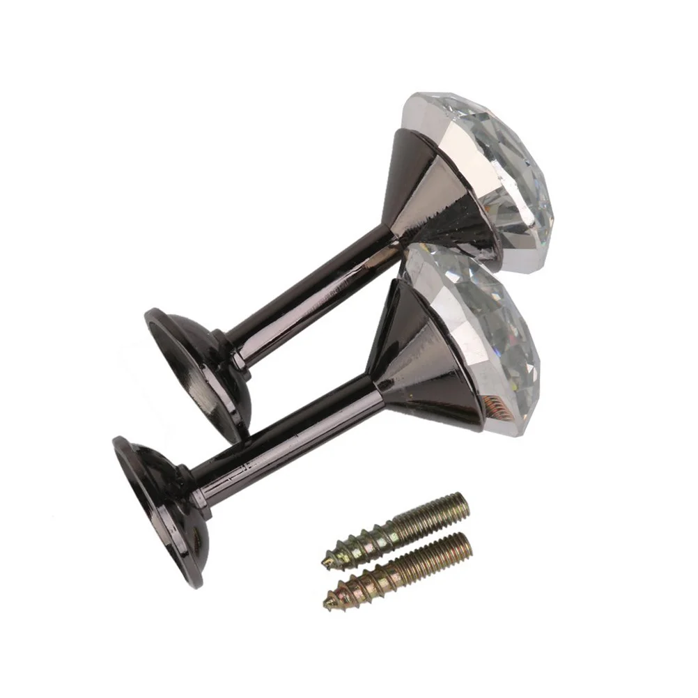

2pcs Black Zinc Alloy Diamond Curtain Tiebacks Drapery Wall Door Tassel Hooks Decorative Window Hardware Faux Crystal