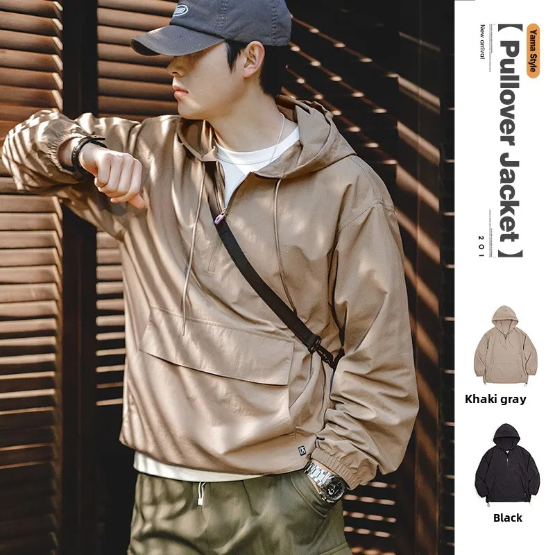 

Maden Casual Hoodie Jaet f Zip Loose Fit Spring Outdoor Wear American Sle Nylon Fiber Youth Sweatirt Coat