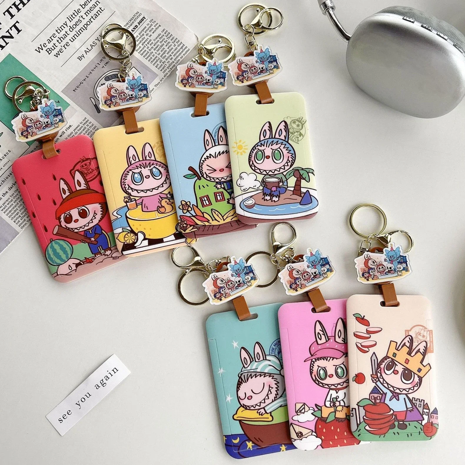 

Labubu Business Card Holder School Bus Meal Card Factory Cards Access Cards Bus and Subway Card Keychain Cute Gifts for Friends