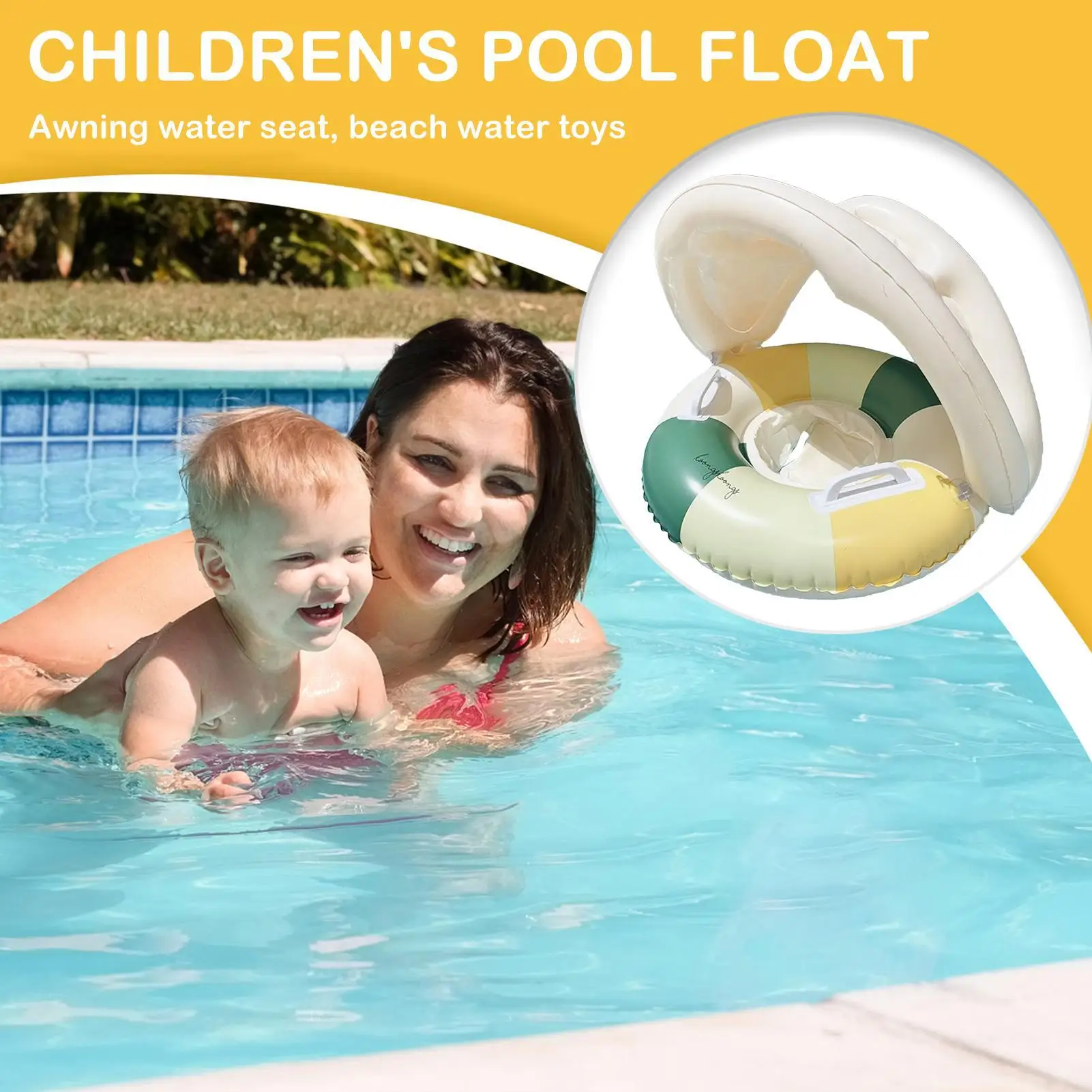 Baby Pool Float Sun Protection Baby Swimming Pool Float Ring With Canopy Foldable Safety Seat Swim Ring Retro Floating Sunshade