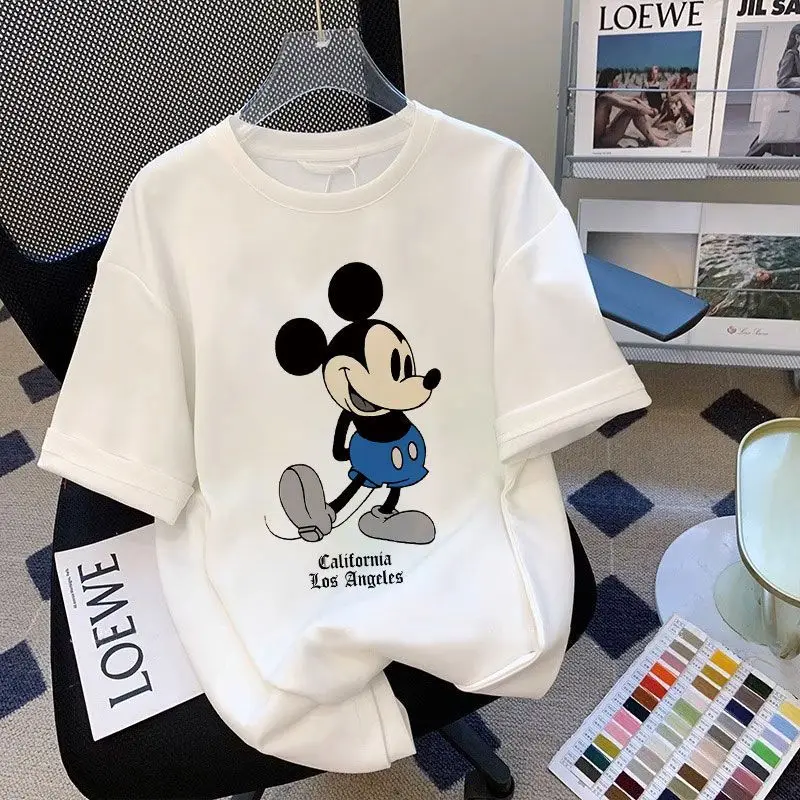 

Miniso Disney Mickey Mouse Print White T-shirt Cotton Loose and Comfortable Casual Tee Vintage Versatile Hot-selling Tops