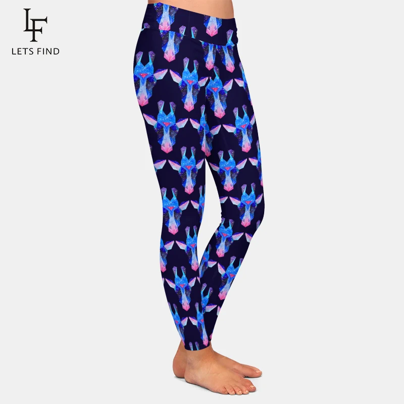 LETSFIND Super Soft Milk Silk Print Cosmic Polygonal Giraffe Pattern Leggings da donna Leggings Fitness a vita alta di moda