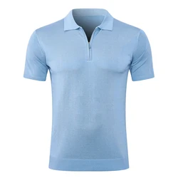 OECHSLI-Camiseta de seda para hombre, Polo fino de manga corta con cremallera, elástica, transpirable, cómoda, talla grande, M-5XL, novedad de 2025