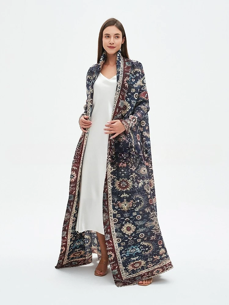 

Miyake плиссированное Абая марокканское мусульманское женское платье-кардиган с длинными рукавами и принтом, женское платье-кардиган 2025 года, оригинальные дизайнерские длинные пальто