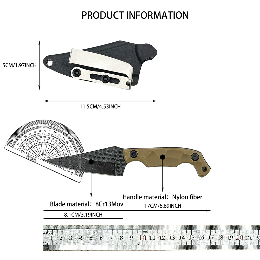 8Cr13Mov Blade Fixed Knife Multifunctional Utility Tool Outdoor Adventure Camping Overland Stop Shore Picnic Nylon Fiber Handle