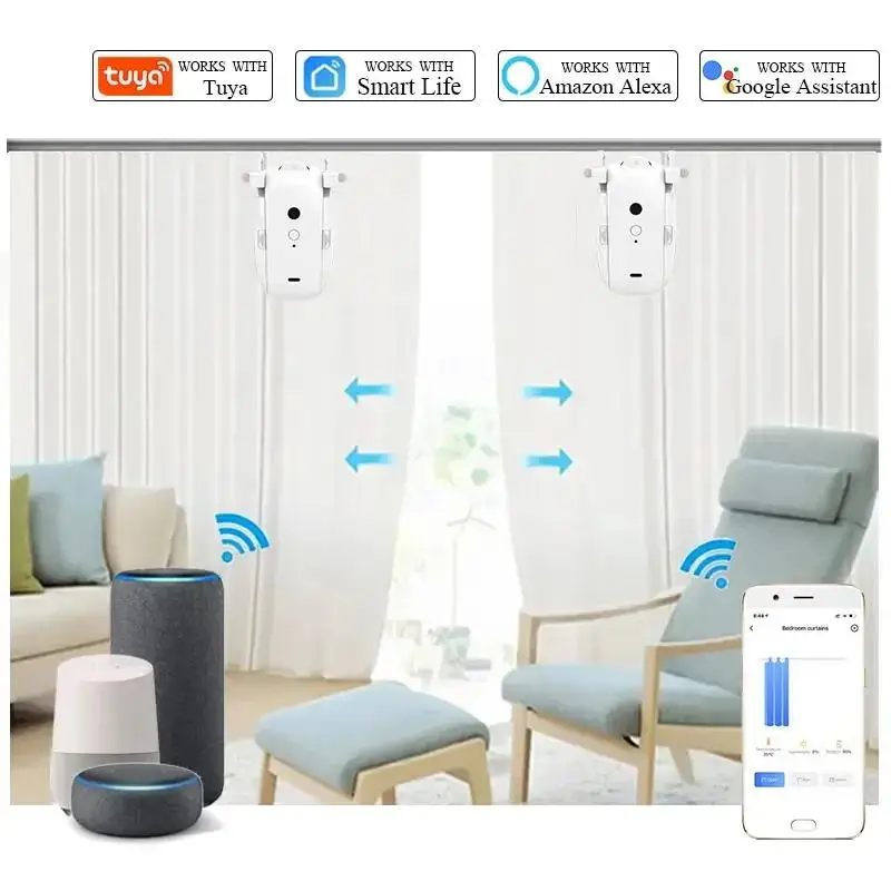 T U Roman-Robot eléctrico inteligente 3 en 1, cortina con Motor, WIFI, Bluetooth, aplicación de Control de voz, Alexa y Google Home