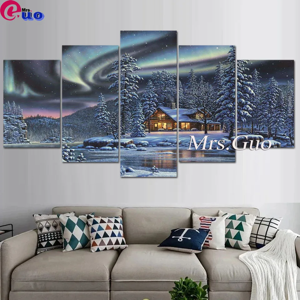 

DIY Diamond Painting Aurora Borealis Winter Landscape 5 pcs Full Drill Embroidery Mosaic Art Picture of Rhinestones Home Decor