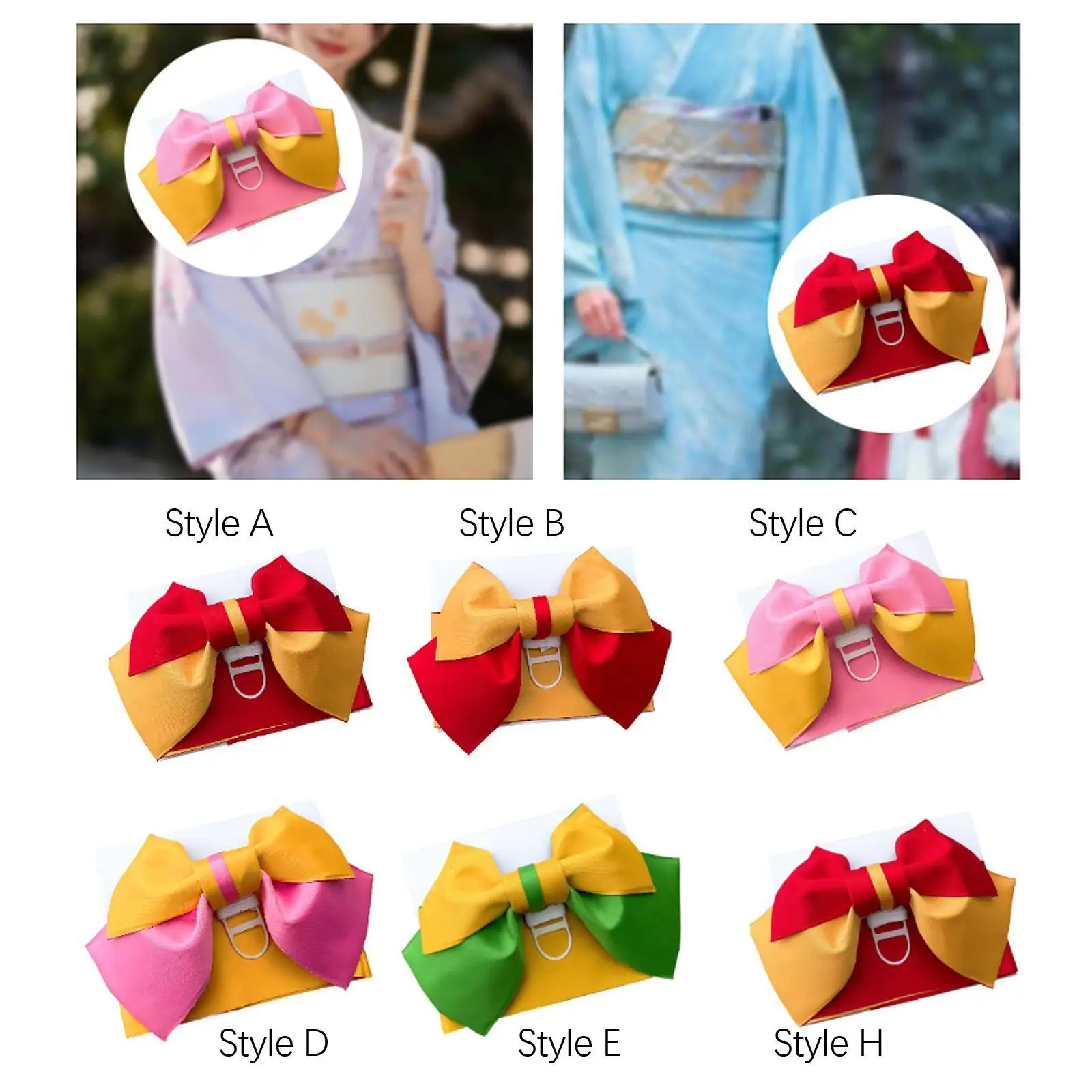 

Floral Pattern Kimono Obi Bow Belt Pre Tied Nylon Wide Waistband Decorative Belt for Women Cosplay Robe