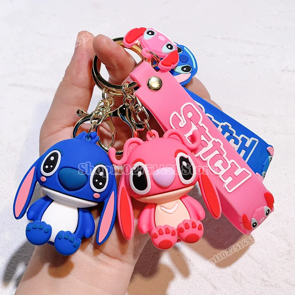 Cute Lilo & Stitch Keychains Couple Gift Angel Action Figure Model Keyring Disney Stich Car Key Chain Ring Pendants Charms Gift