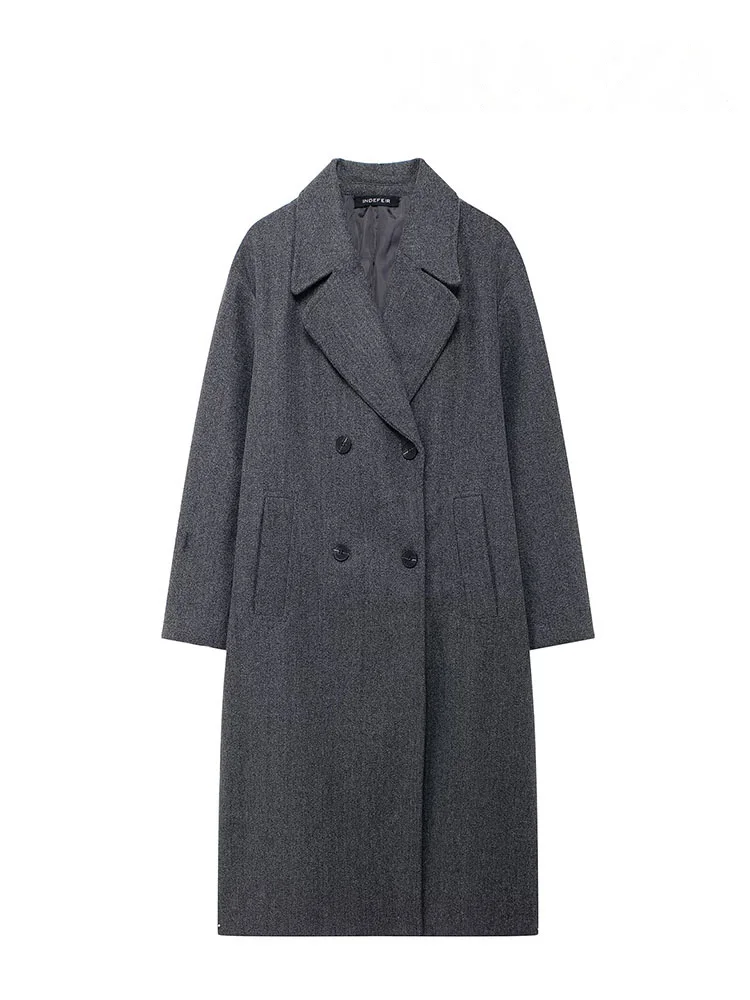 HH Women Fashion Long Sleeve Lapel Pocket Double Breasted Decorate Coat Jacket Female Chic Solid Loose Slim Warm Overcoats