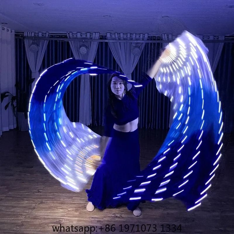 LED fan white and blue gradient silk fabric string rechargeable performance runway ball glow-in fluorescent dance costume