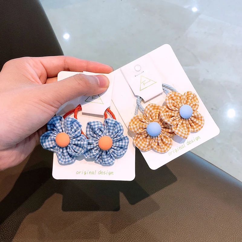 2pcs/lot Korean Version Hair Ring Colorful Small Fresh Flower Hair Rope Scrunchie Cute Hair Ring Simple Splicing Head Rope Sweet