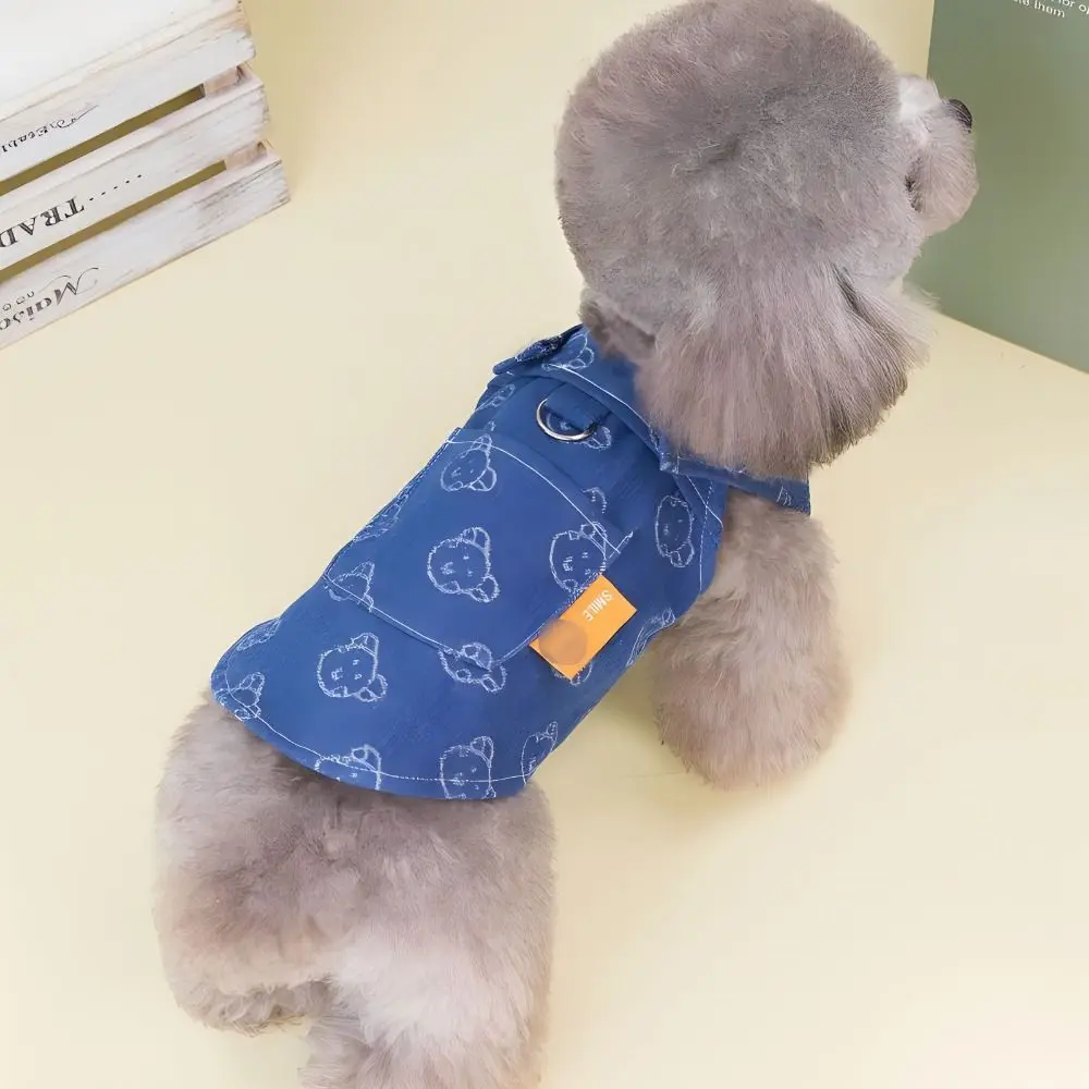 Durável lavável pet amor jeans saia reutilizável bonito animal de estimação denim vestido impresso cão vestido primavera