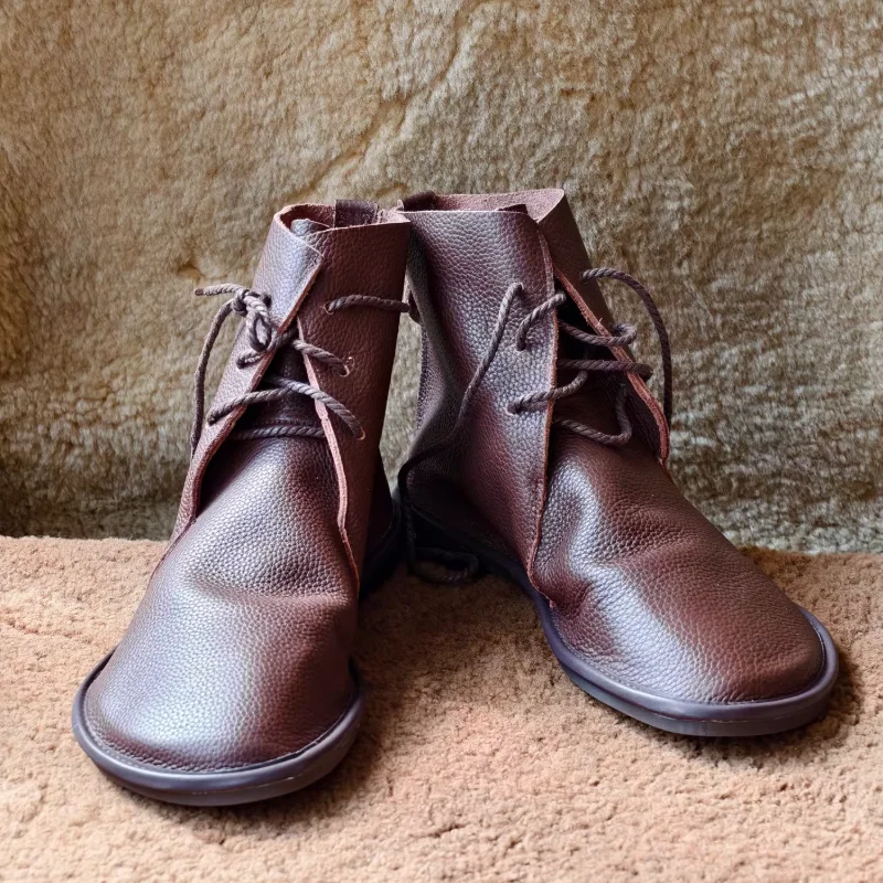 European Medieval Style Retro Soft Cowhide Ankle Boots With Rubber Outsole Leather Shoes