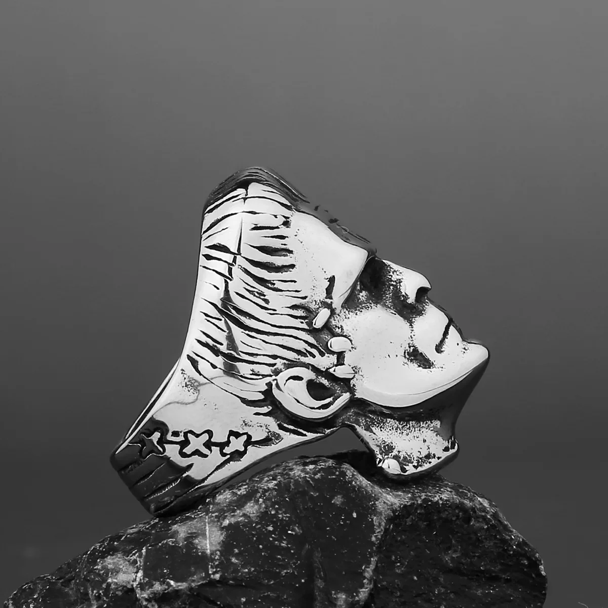 الرجعية فرانكنشتاين رئيس صورة التيتانيوم الصلب خاتم رمز الإيمان الرجال الشرير الفولاذ المقاوم للصدأ خاتم اكسسوارات #4