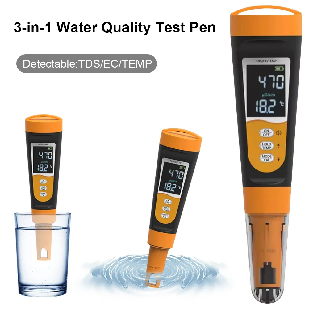 3-In-1 TDS Meter Digital Water Tester TDS Temperature and EC Meter Tap Water Testing Instrument for Drinking Water Aquariums Etc