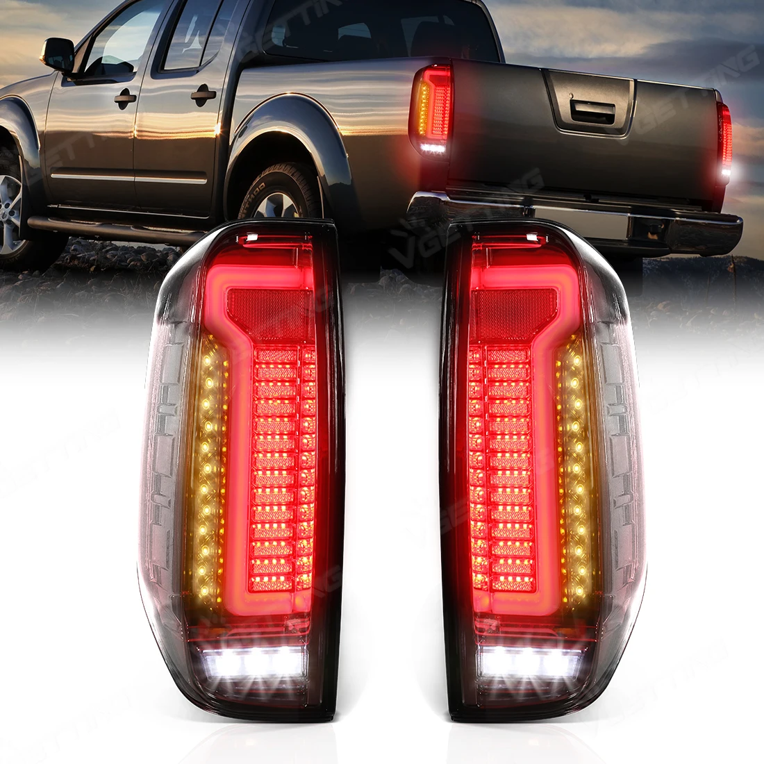 For Nissan Navara NP300 Frontier D40 2005-2014 LED Tail Lamp Sequential Turn Signal Rear Brake Reverse Taillights Smoke Red Lens