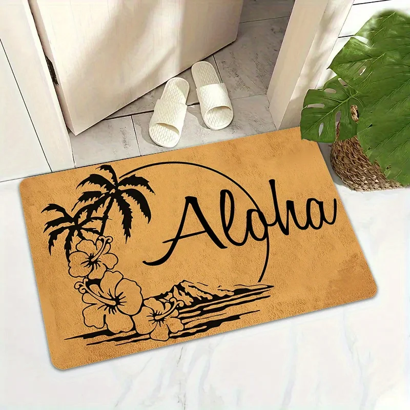 Tropical Aloha Doormat - Palm Tree and Hibiscus Design for a Relaxing Home Entrance, Perfect for Bringing the Beach Indoors