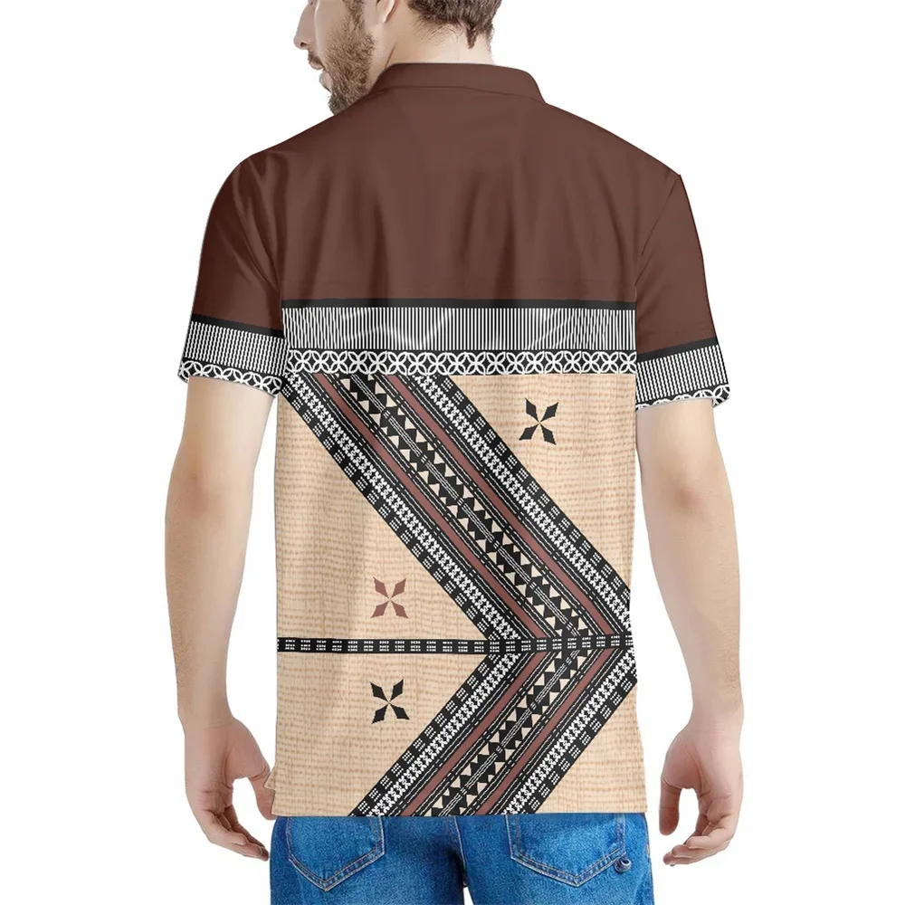 Summer Polo T Shirt For Men Polynesian Tribal Clothing Samoa Tonga Fijian Pattern Print Short Sleeves Button Golf Shirts 2023