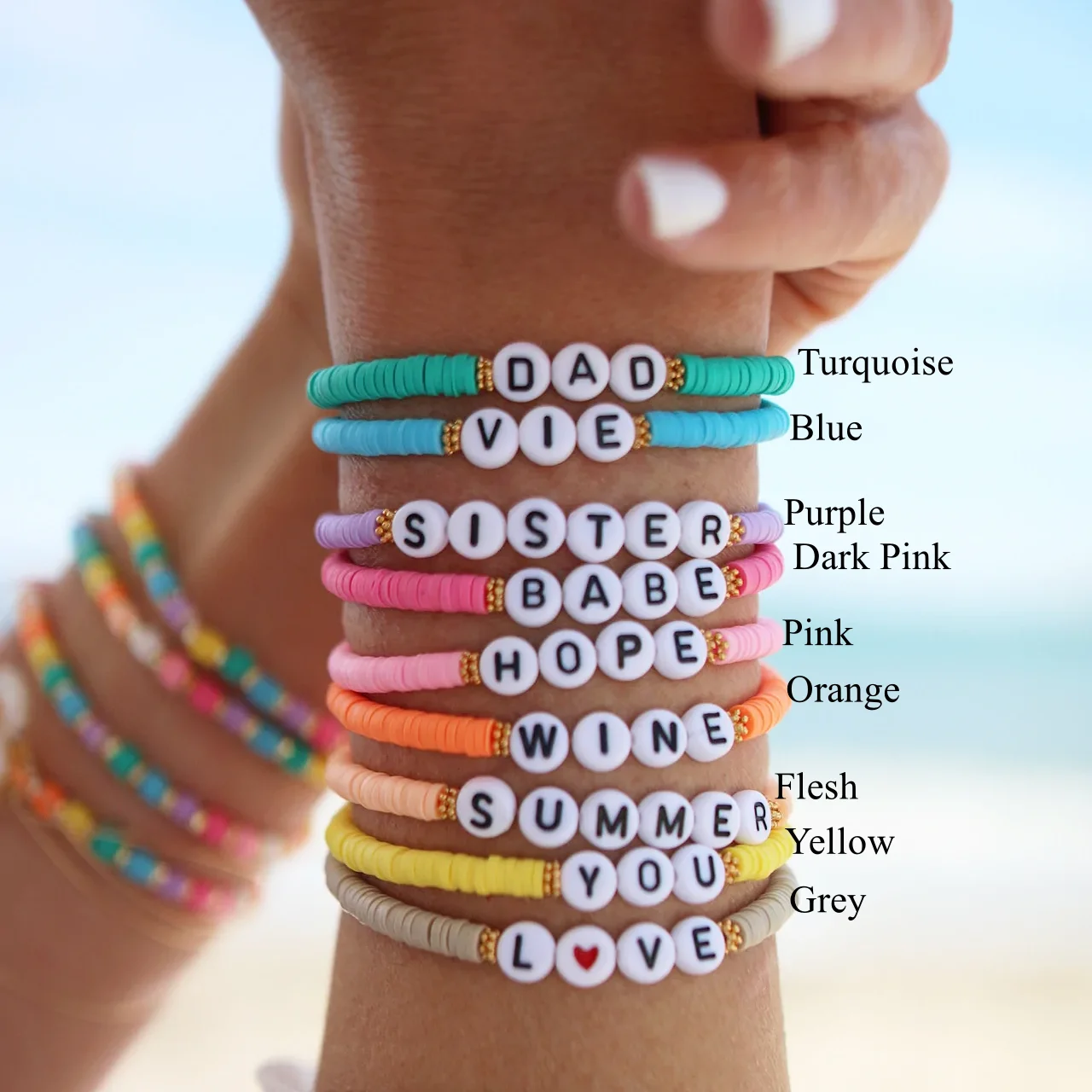 Vlen Customize Name Bracelet Jewelry Boho Summer Beach Initial Letter Bracelet for Women Personalized Pulseras Heishi Jewellery