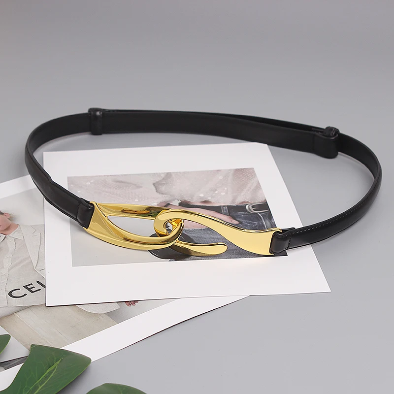 Fashionable Hook Pull-Up Adjustment Two-Layer Cowhide Belt Women's Embellishing Dress Jacket Casual and Versatile Belt