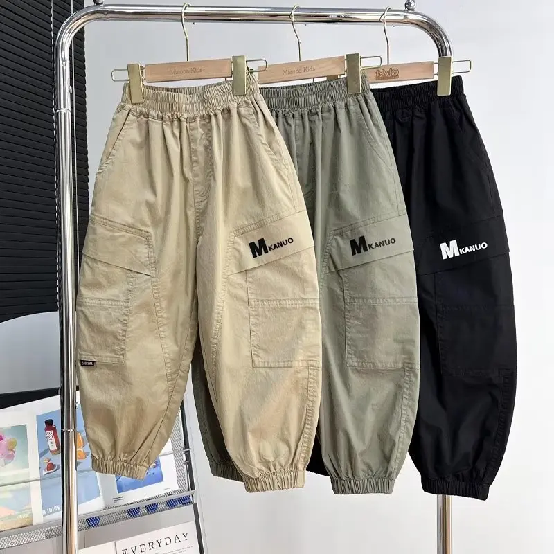 Boys Cargo Pants 2023 Summer Boys Trousers Casual Kids Sport Pants Teenage Children Clothes for 3-13Year Boys Solid Color Pants