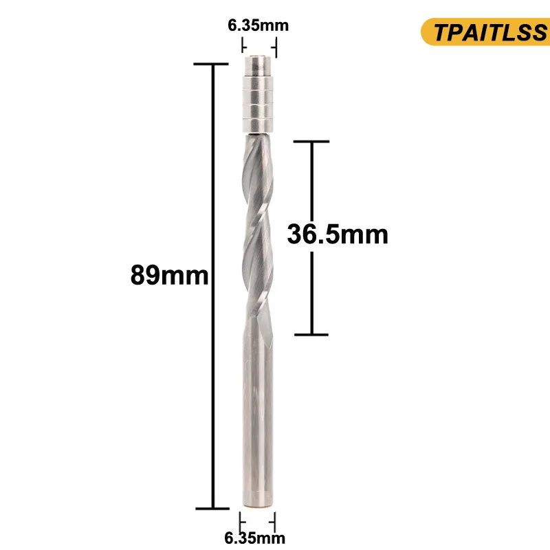 6.35mm Shank Bit Flush Trim Solid Carbide Spiral Template Router Bit Longer Cutting Length 4 Bearing Cnc Woodworking Tools 1PC