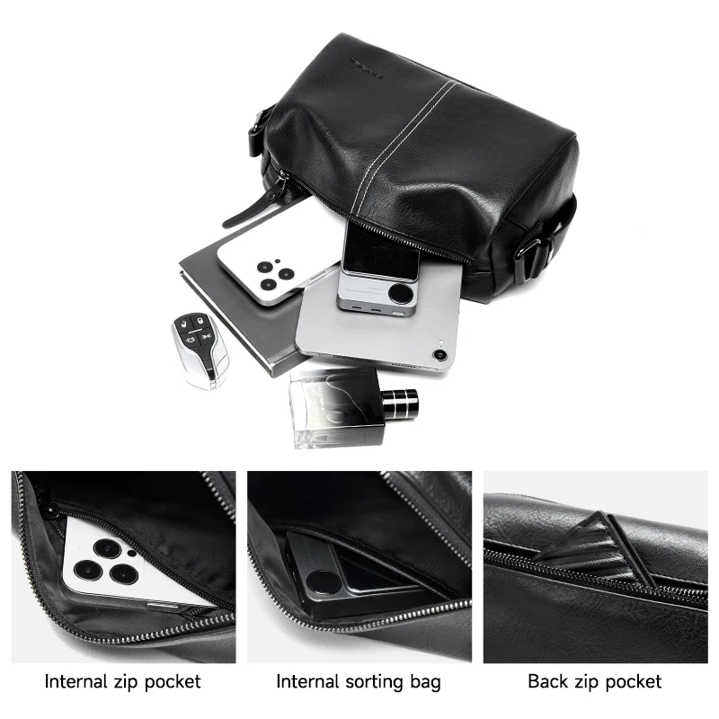 Messenger Bag for Men, Waterproof Multi-function Crossbody Bag, Anti-theft Traveling Business Adjustable Shoulder Strap Black