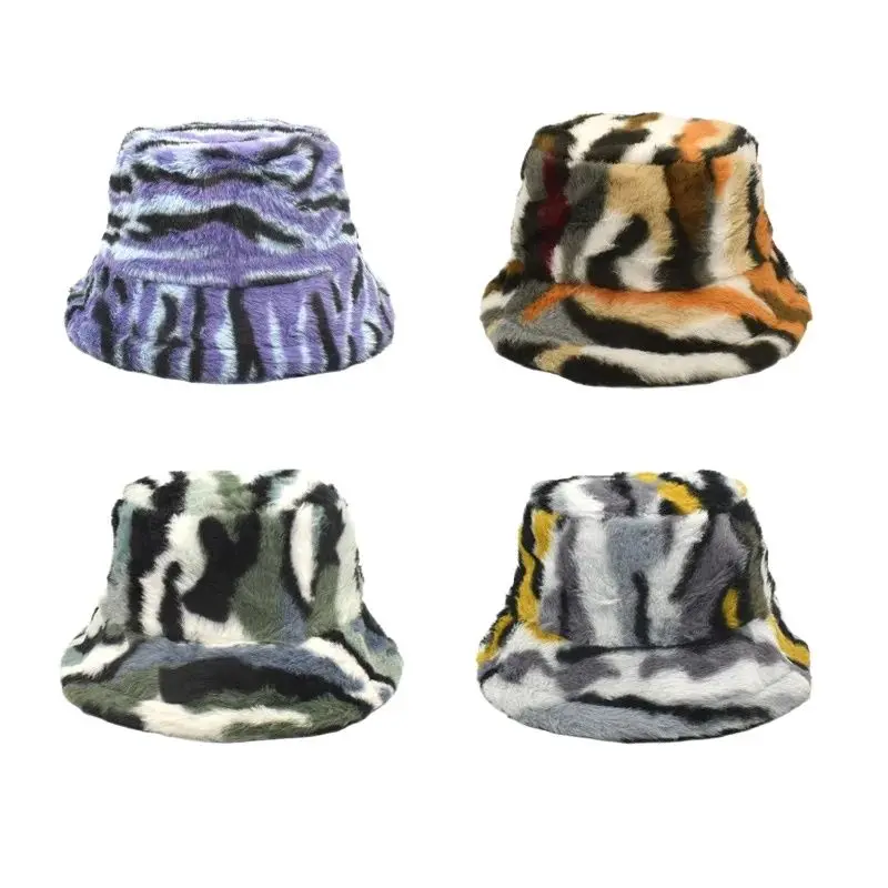 2023 Winter Polyester Stripe Print Keep Warm Bucket Hat Fisherman Hat Outdoor Travel Hats for Men and Women 250