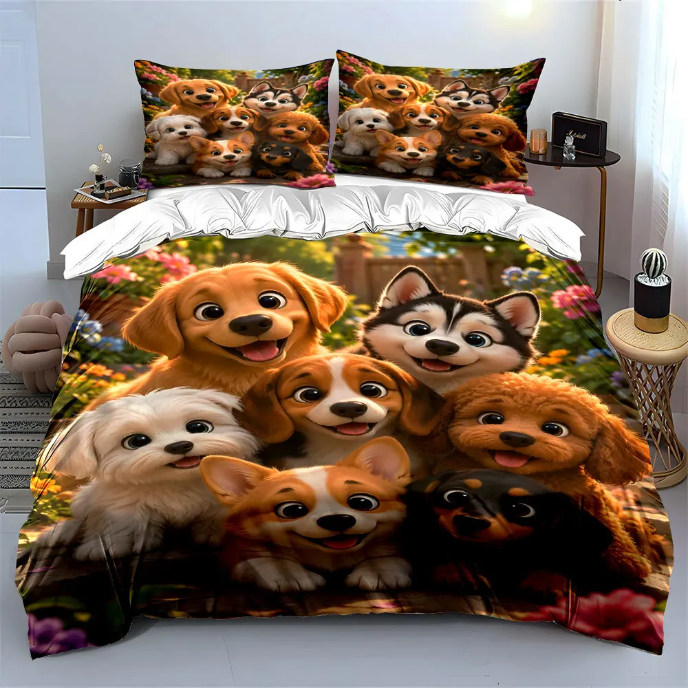 Cute cartoon puppy duvet cover Print Bedding Set 1 Duvet Cover 2 Pillowcases for Adult and Children Luxury Gift Full Size