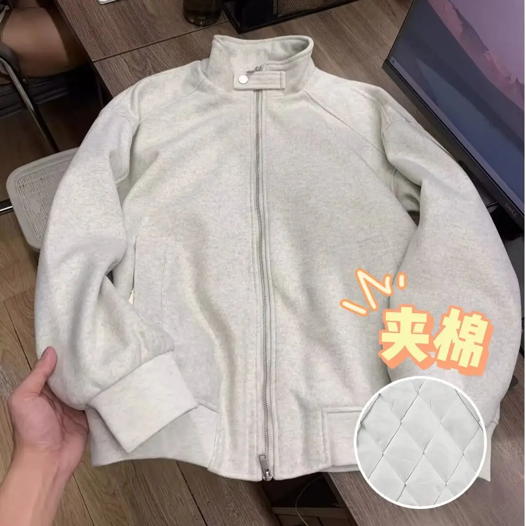 

Thiened Cotton Flannel Jaet Stand Collar Loose Fit ex Autumn Winter Warm Casual Street Sle Polyester Fiber Coat