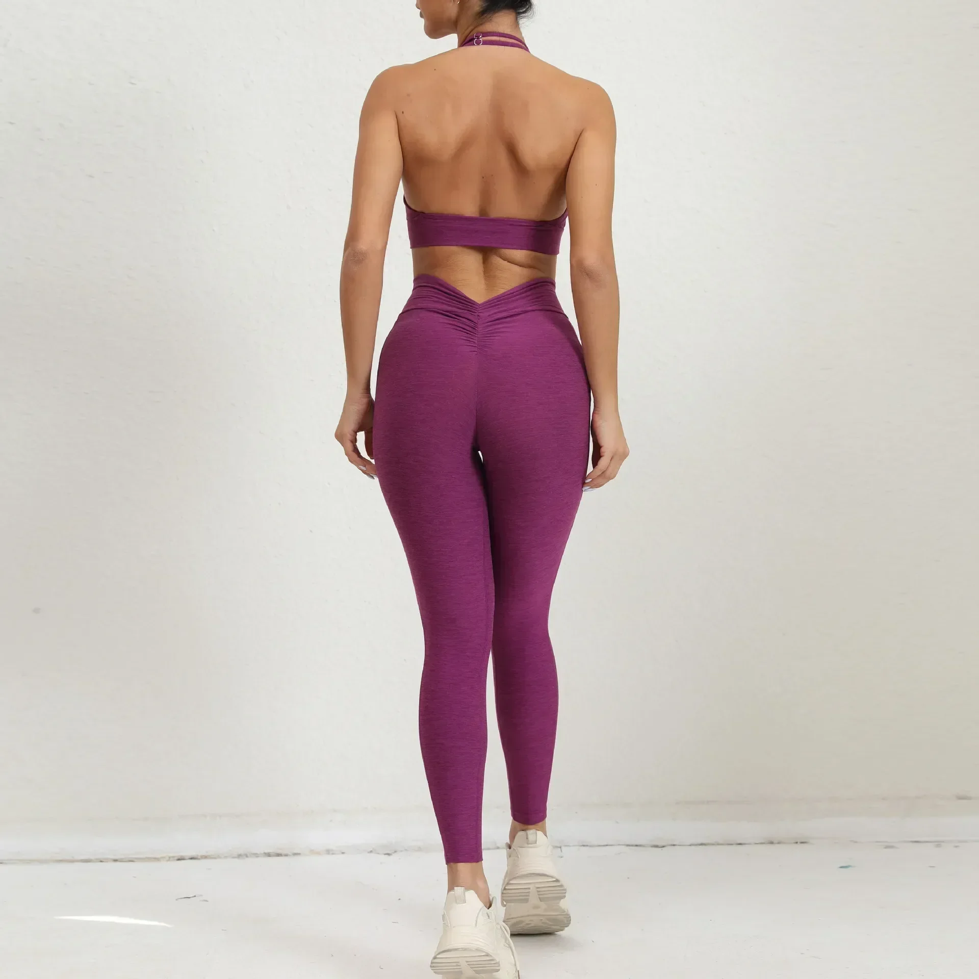 Sexy Backless Scrunch Sport Set with Pocket Sportswear Women Gym Outfit Training Suit for Fitness Female Yoga Workout Clothing