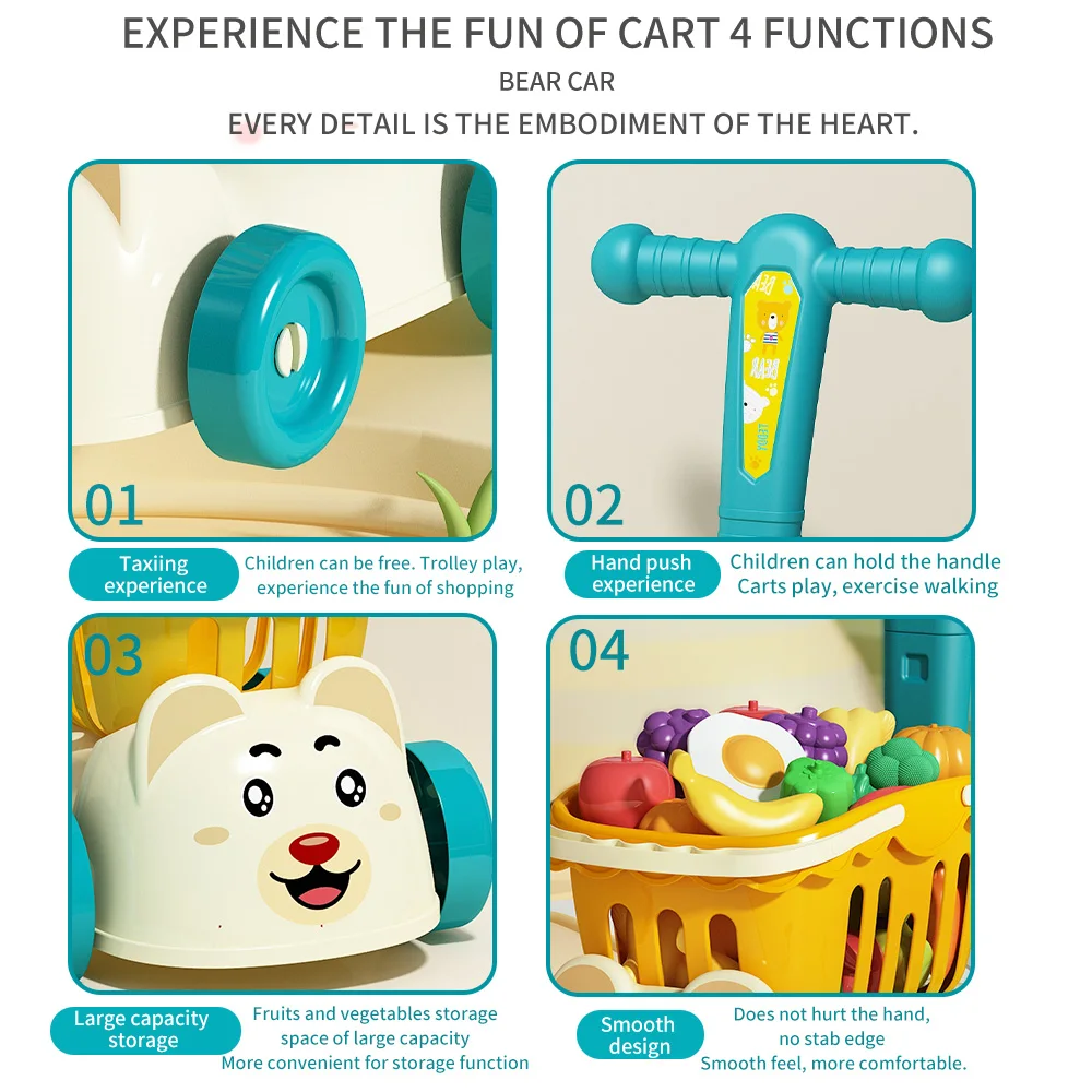 Children's supermarket shopping cart baby trolley toy fruit cut happy home simulation kitchen boy girl birthday gift