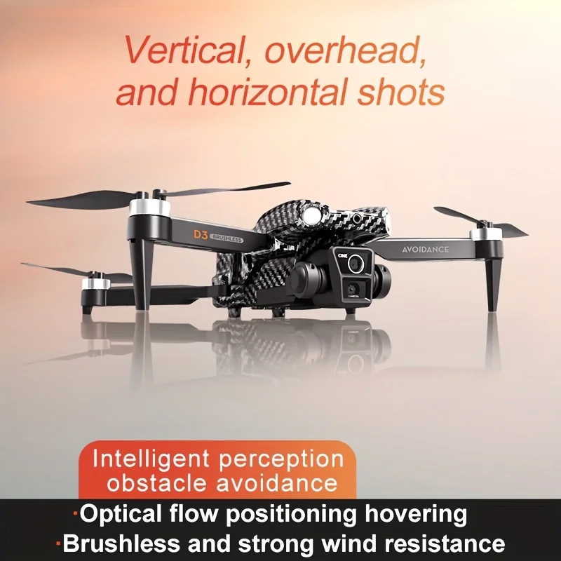 D3 Triple Camera Drone, Built-in Obstacle Avoidance Function, Electronic Adjustable Optical Flow Sensor, One-Key Return, Foldabl