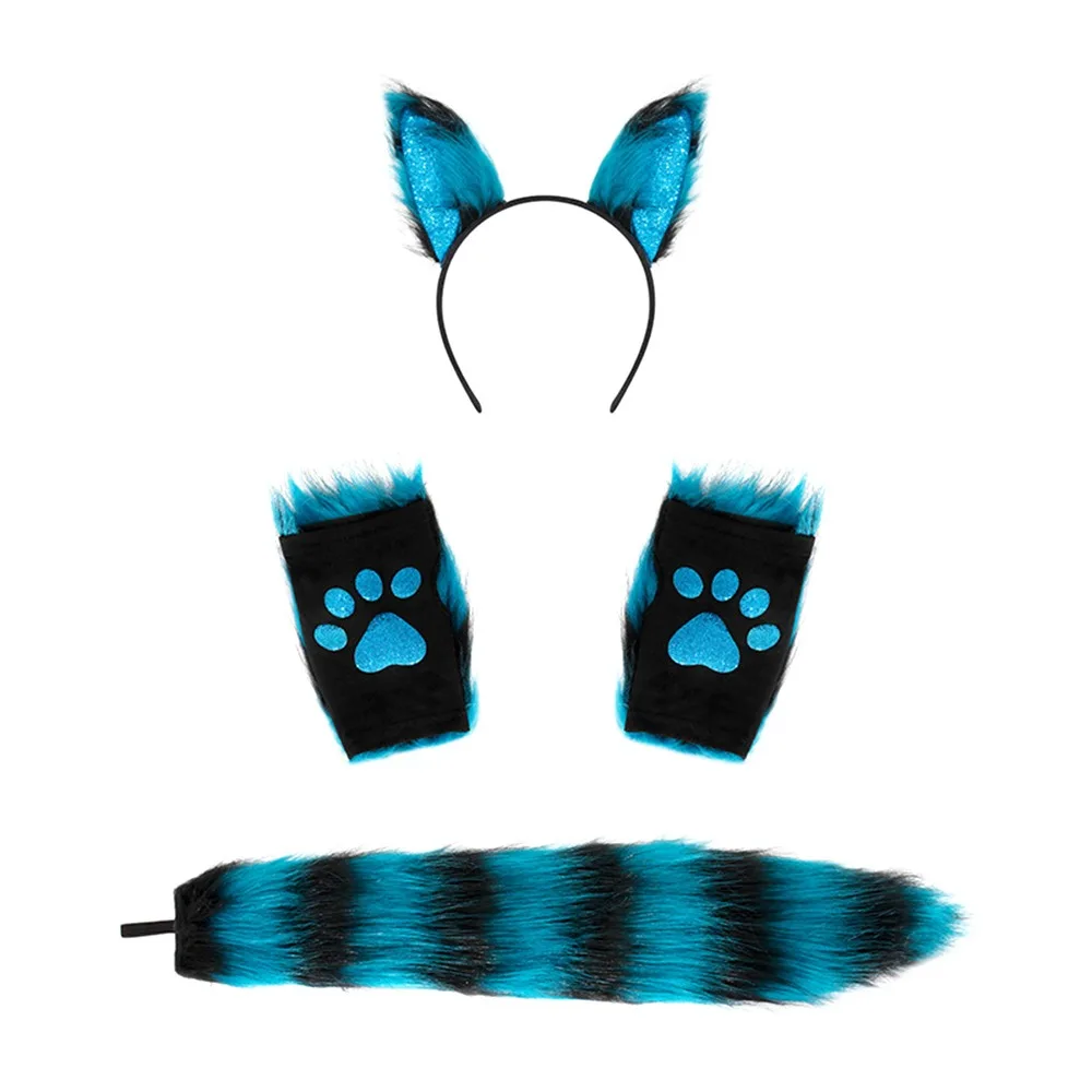 

Faux Fur Cat Wolf Fox Costume Accessories Xmas Halloween Festival Party Masquerade Ear Headband Gloves and Tail Set Dress Up