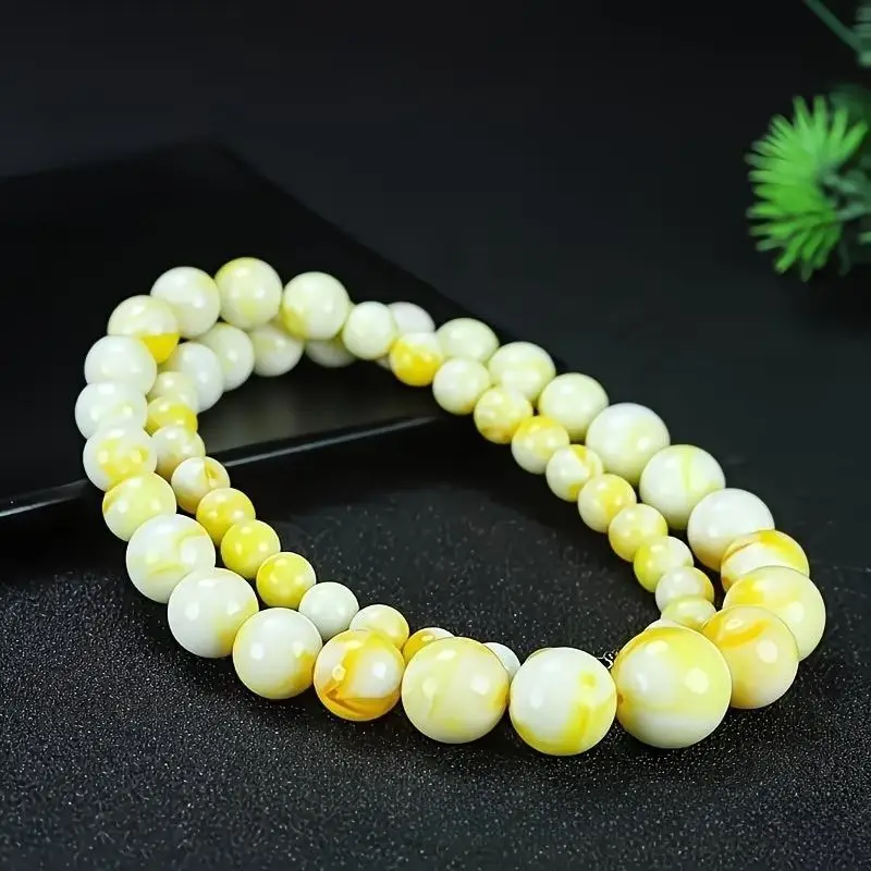 The Second-generation Amber Beeswax Round Bead Necklace Is Warm and Shiny, Daily Wear Elegant Neck Jewelry Crafts