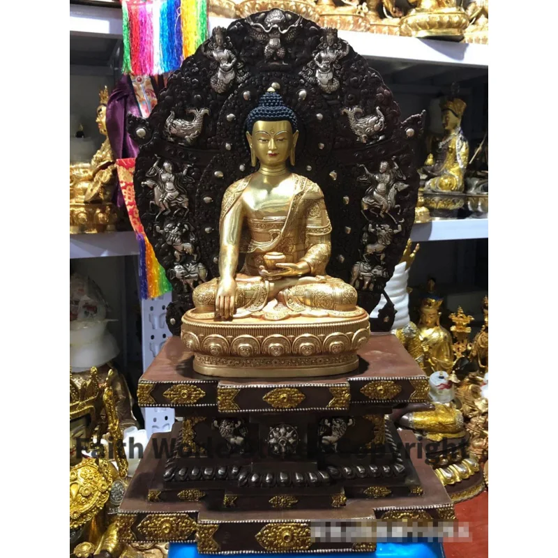 2025 large brass Buddha statue setting platform 30cm high grade gilding Shakyamuni Buddha statue family effective protection