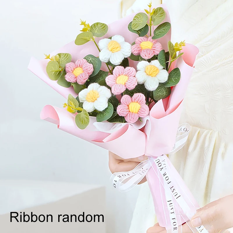 Artificial Flower Crochet Flower Bouquet Mother's Day Graduation Flower Bouquets Kit Wedding Guest Gift Bouquets of Flowers