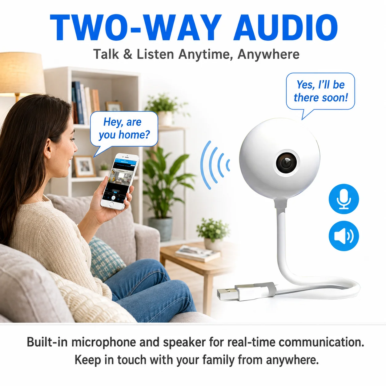 5MP WiFi Indoor Camera Mini Wireless USB Light Bulb Design Motion Detection 2-Way Audio for Baby Monitoring Security Protection