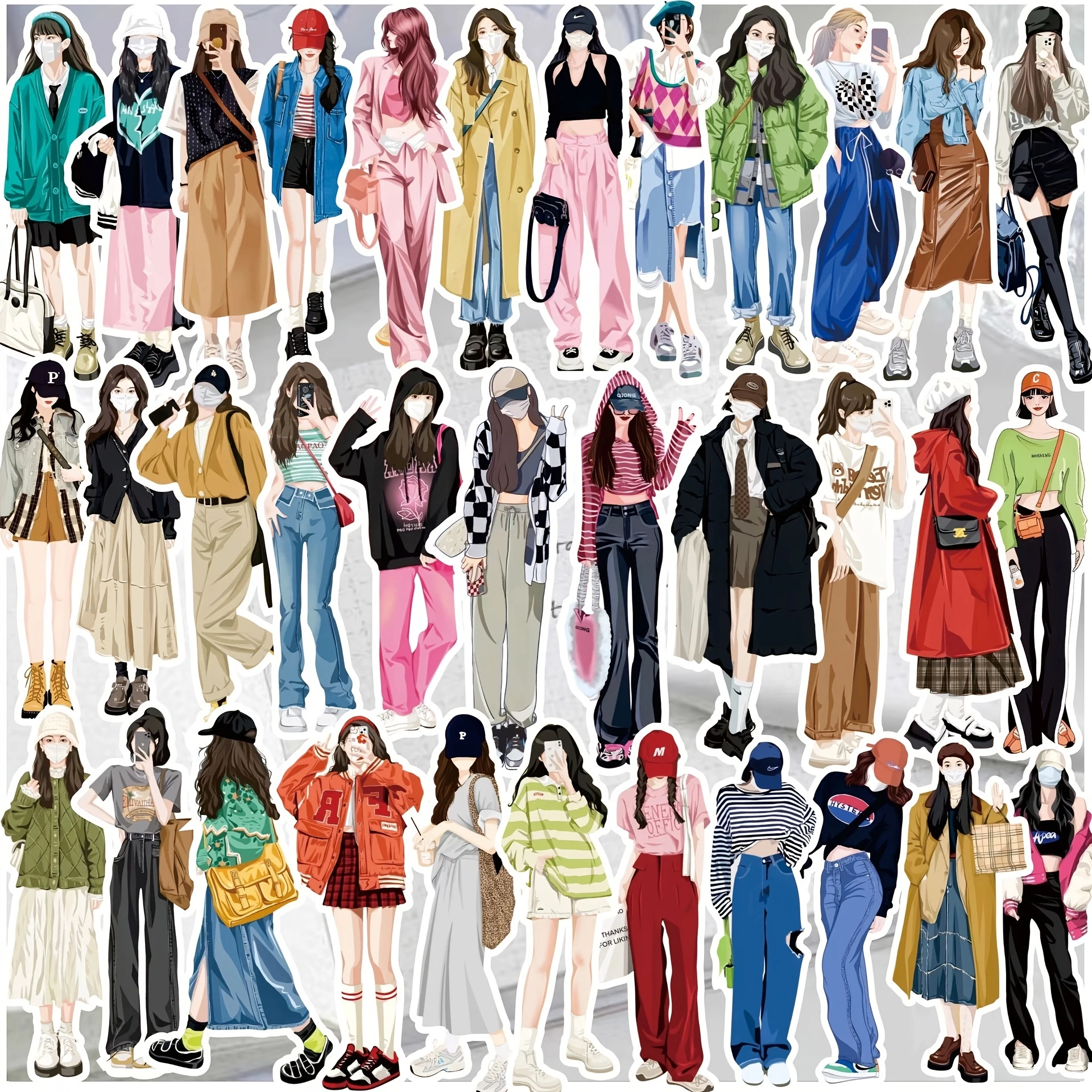 58Pcs Vier Seizoenen Jurk Meisjes Decoratieve Stickers Leuke Fashion Characters Sticker Scrapbooking Label Dagboek Art Journal Planner