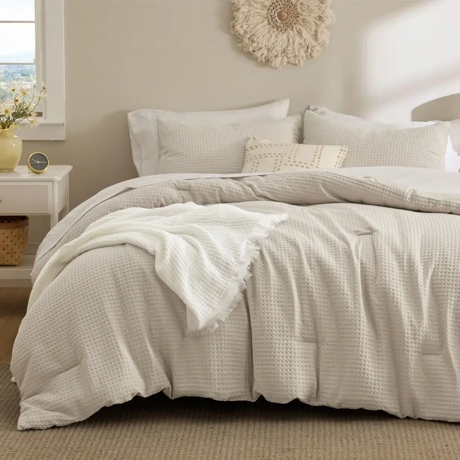 

Waffle Comforter Set Queen, Soft and Breathable Linen Bedding Comforter Set, 3 Pieces, 1 Waffle Weave Comforter 90x90 and 2 Pill