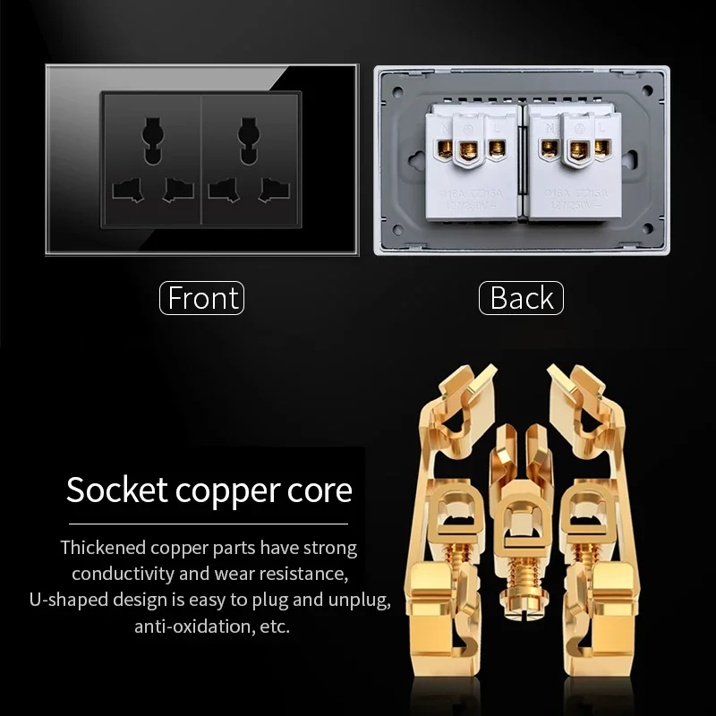 118 มม.กระจกนิรภัย/PC แผงสวิตช์ผนัง BR EU UN US TH ปลั๊กไฟ USB Type-C ทีวีอะไหล่คู่ DIY ฟรี COMBINATION Outlet