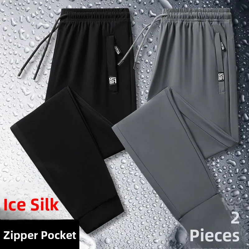 Pantaloni sportivi da uomo leggeri e asciutti in seta di ghiaccio, comodi pantaloni casual di grandi dimensioni per il lavoro estivo, sensazione di freschezza, gamba dritta